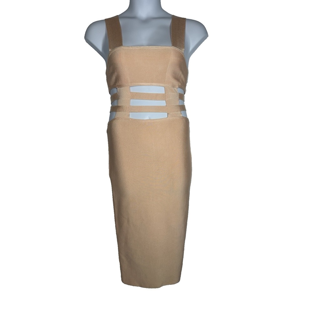 House of CB London Yarol Blush Strappy Cut Out Bandage Dress, Sz: L